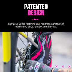 Muc-Off base plate close-up showing axle hole and simple Velcro fastening benefit
