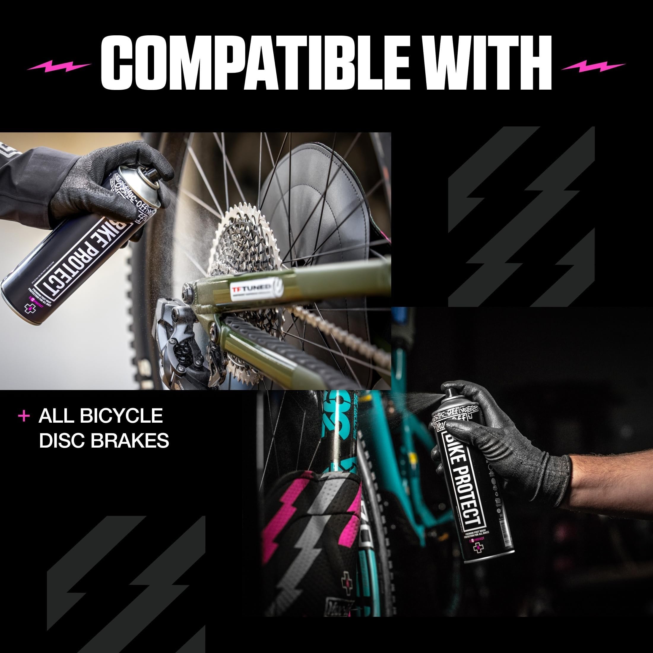 Muc-Off disc brake cover fitted while cleaning bike preventing overspray on rotors
