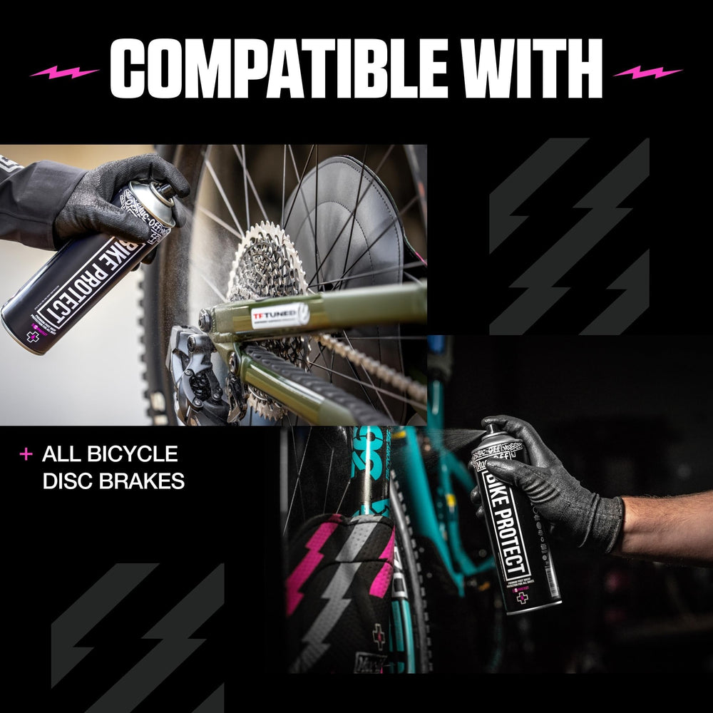Muc-Off disc brake cover fitted while cleaning bike preventing overspray on rotors