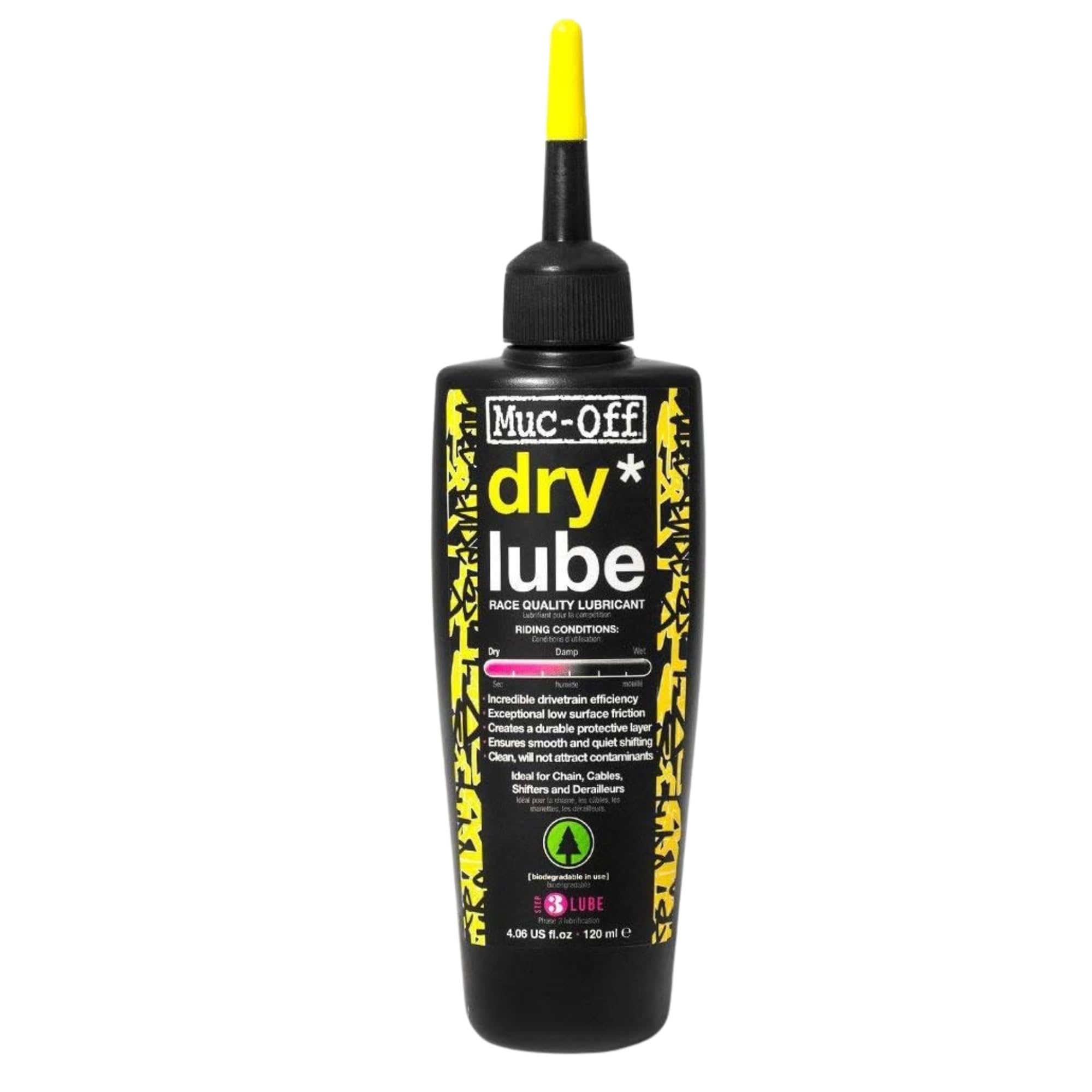 Muc-Off Dry Chain Lube applied to chain to reduce friction and repel dirt