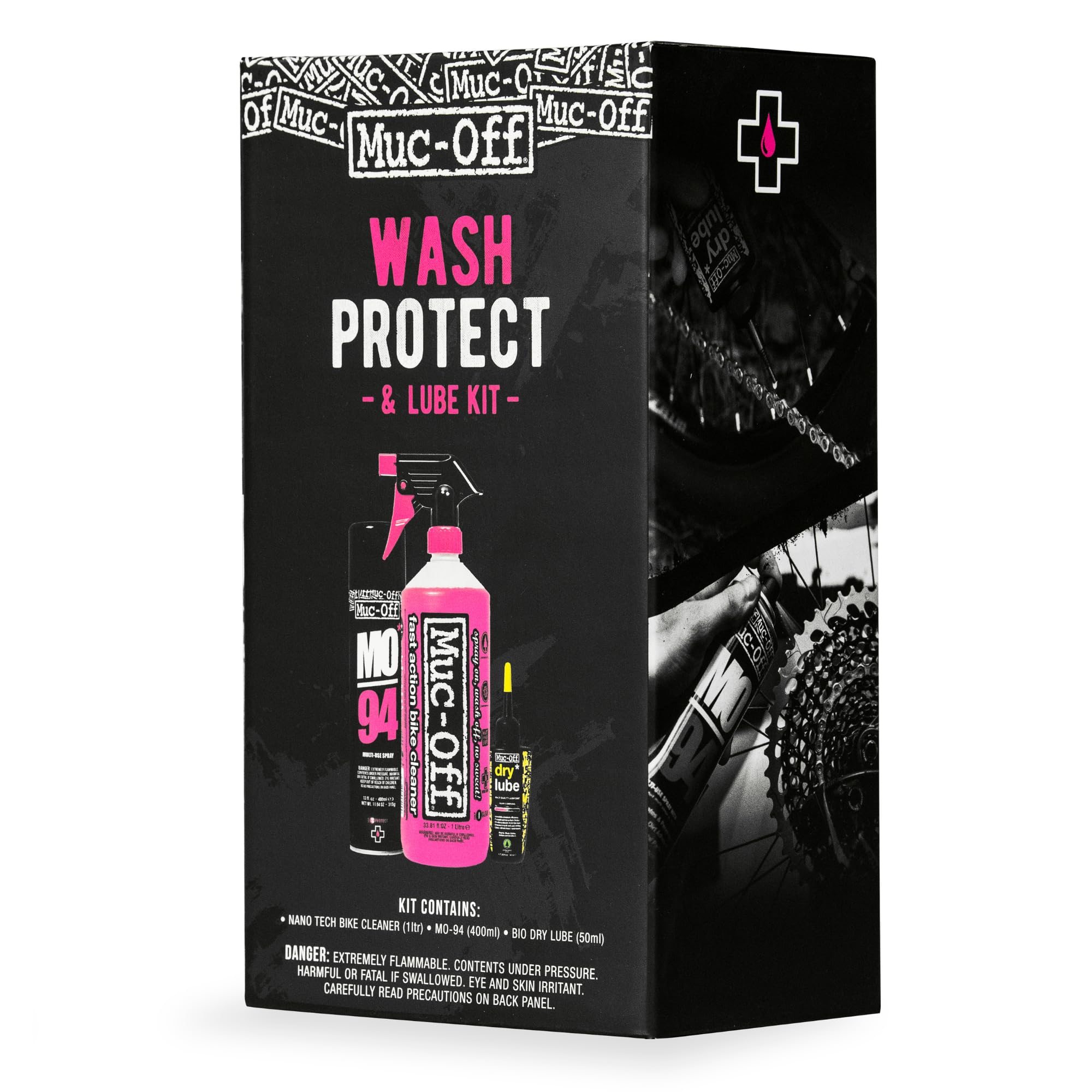 Muc-Off Nano Tech cleaner bottle close-up showing label and powerful cleaning action