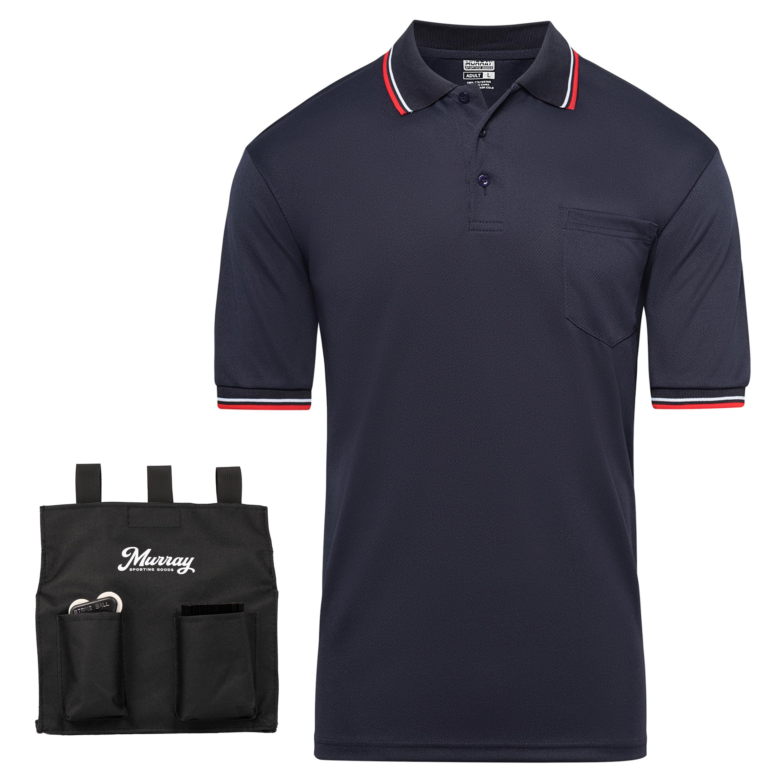 Murray Sporting Goods navy umpire shirt front view showing professional fit and comfort