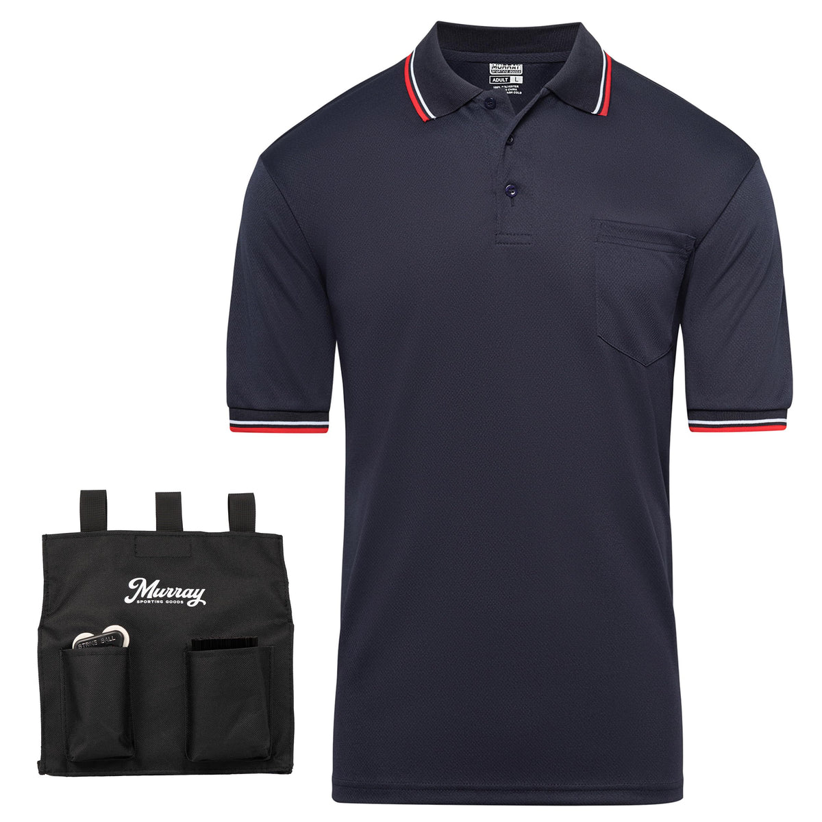 Murray Sporting Goods navy umpire shirt front view showing professional fit and comfort