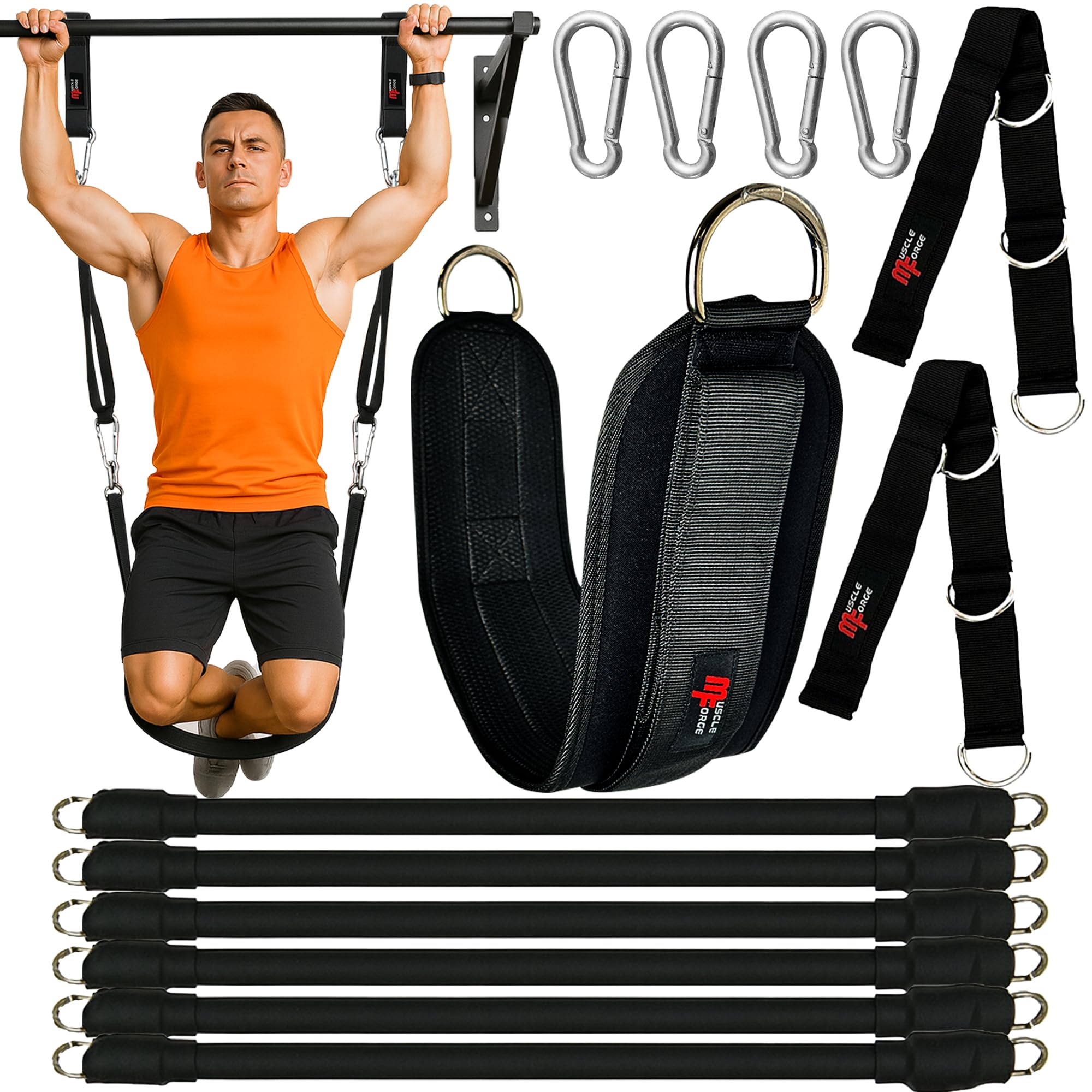 MuscleForge front packaging showing full band kit and included accessories for easy selection