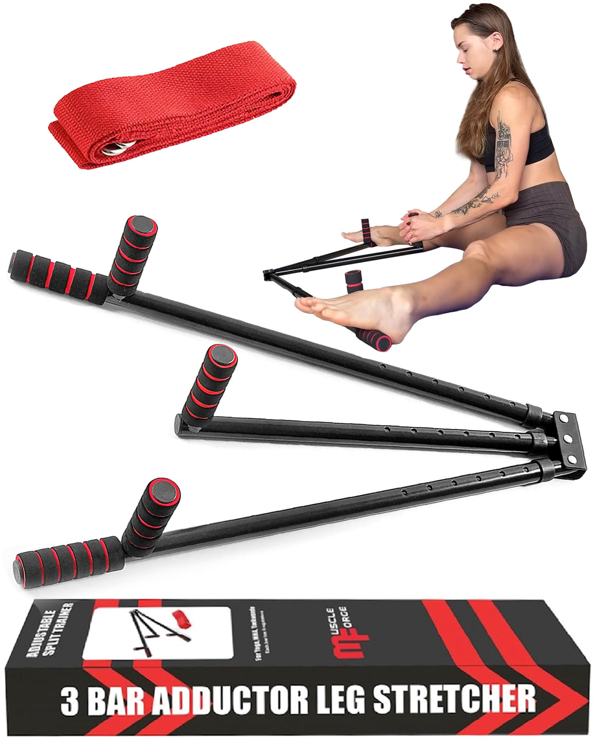 MuscleForge front view showing full stretcher and stable base for safe stretching