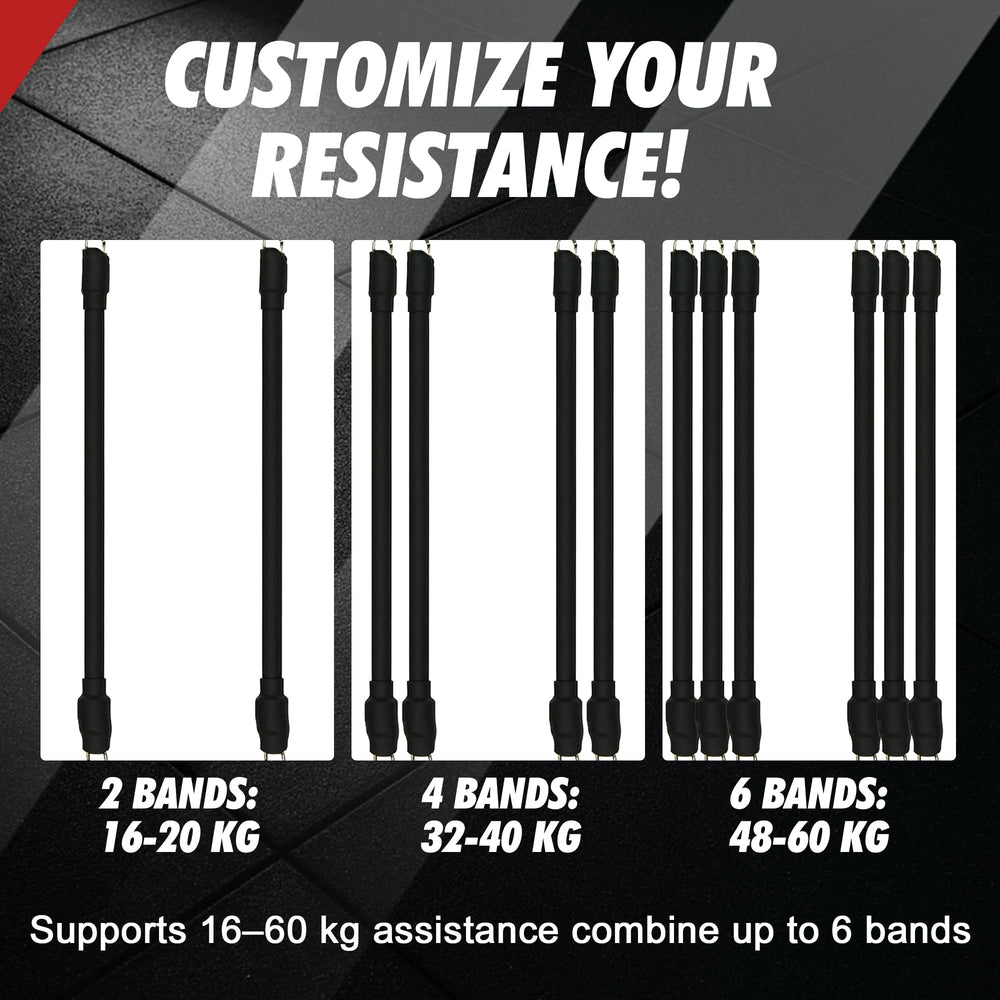 MuscleForge set installed on a pull-up bar demonstrating quick, tool-free setup benefit