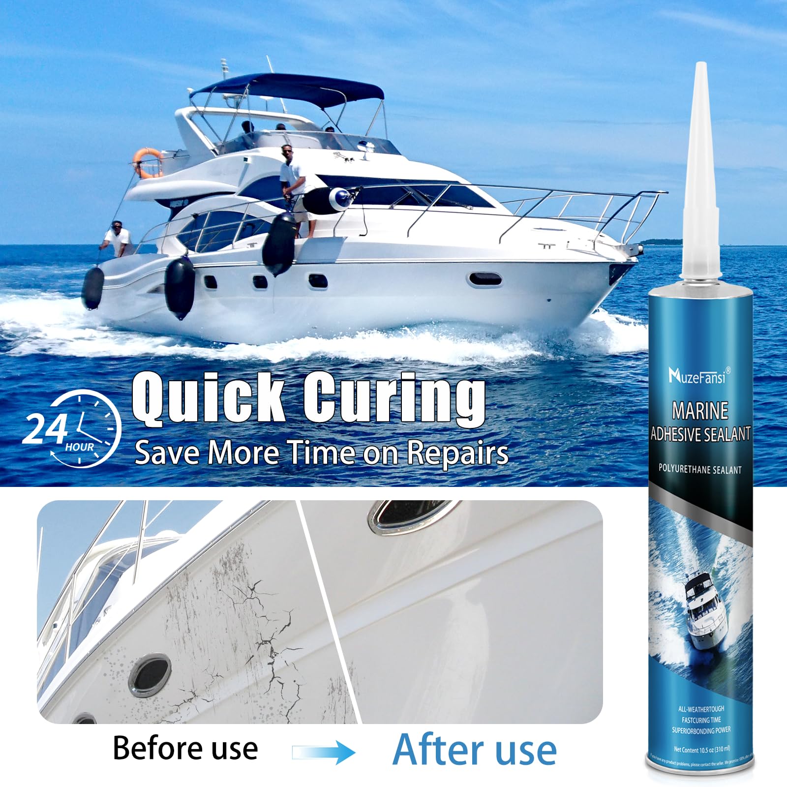 MuzeFansi bonded hull fastener demonstrating strong marine attachment and waterproofing