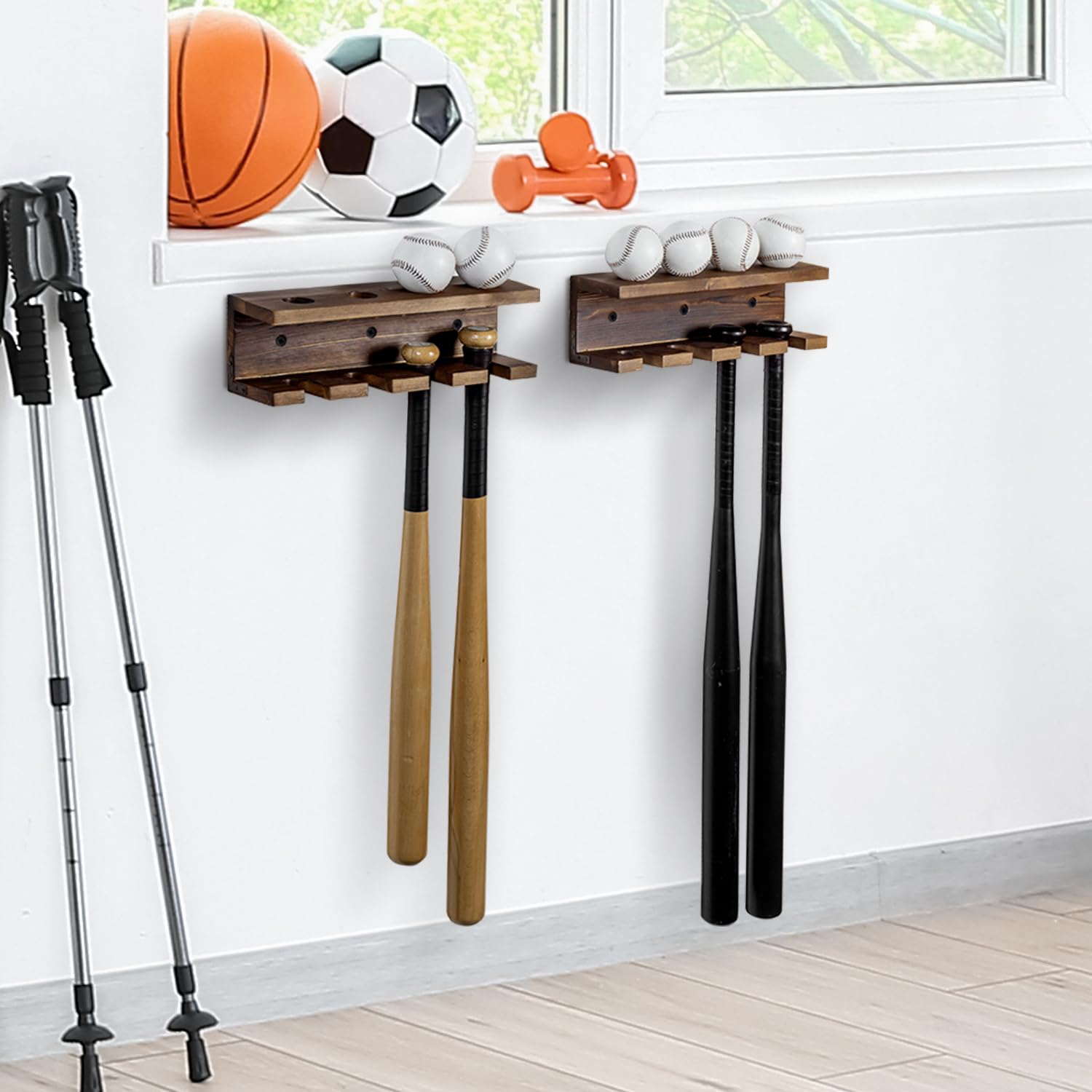 MyGift shelf holding bat and baseball showing tidy, space-saving display