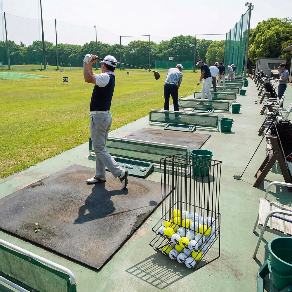 MyGift dispenser placed on a putting green demonstrating quick pickup benefit
