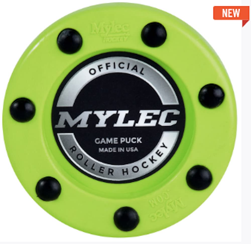 Mylec puck close-up highlighting nylon glide and reduced surface friction benefit