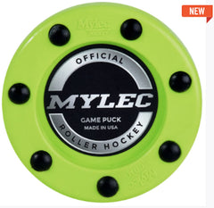 Mylec puck close-up highlighting nylon glide and reduced surface friction benefit