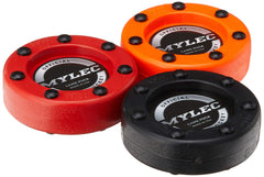 Mylec front packaging showing three colored pucks and clear product labeling for easy selection