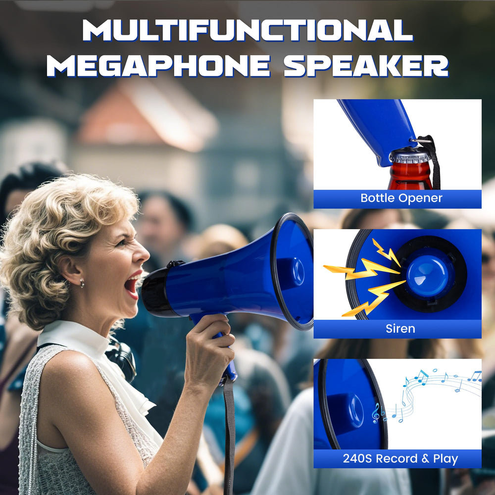 MyMealivos bullhorn control panel showing volume, record and siren buttons for quick use