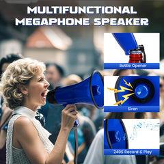 MyMealivos bullhorn control panel showing volume, record and siren buttons for quick use