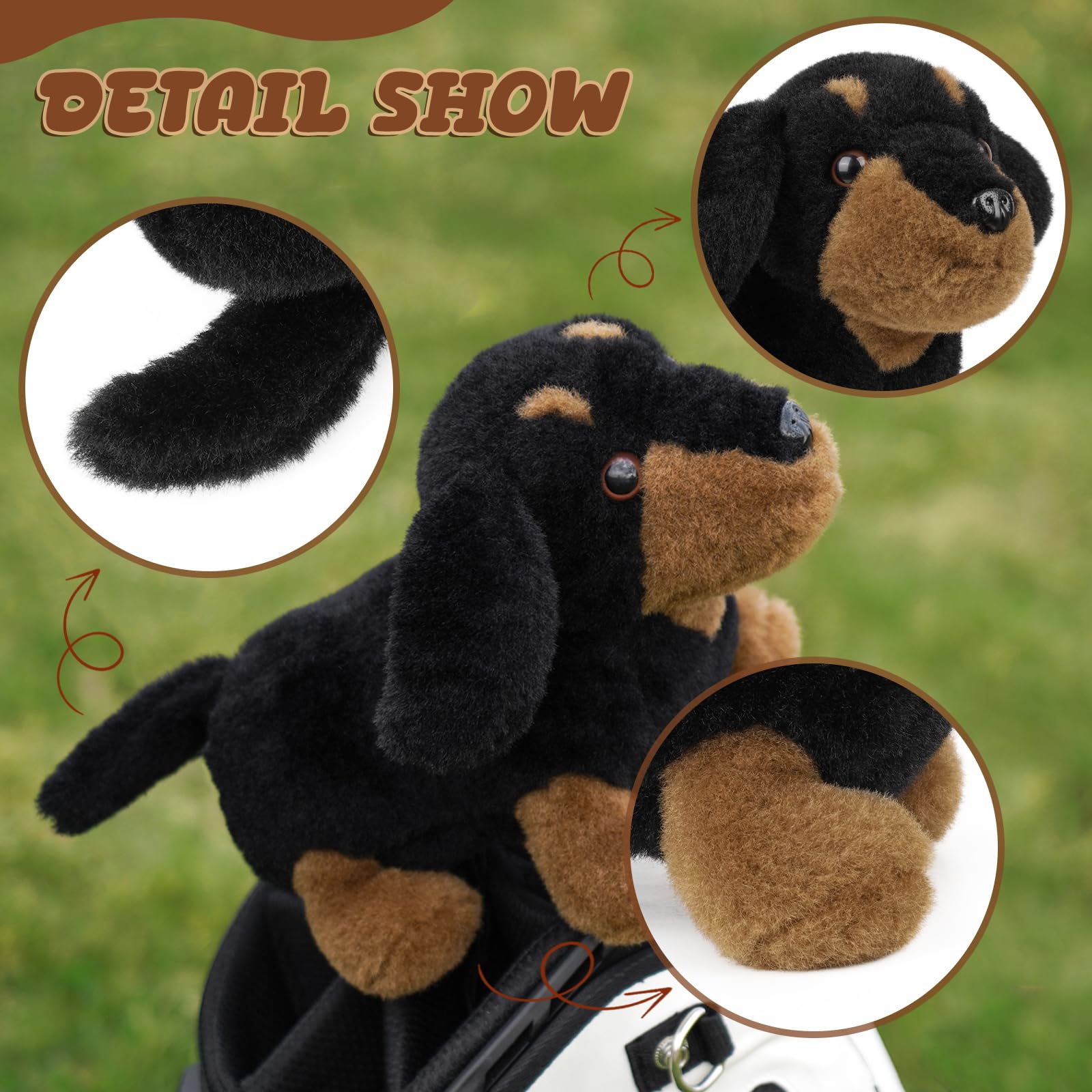 mytag dachshund next to putter head showing size and fit guidance