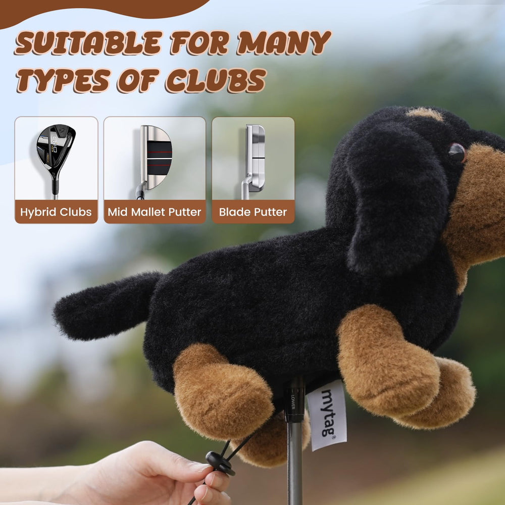 mytag dachshund cover installed in bag protecting putter head