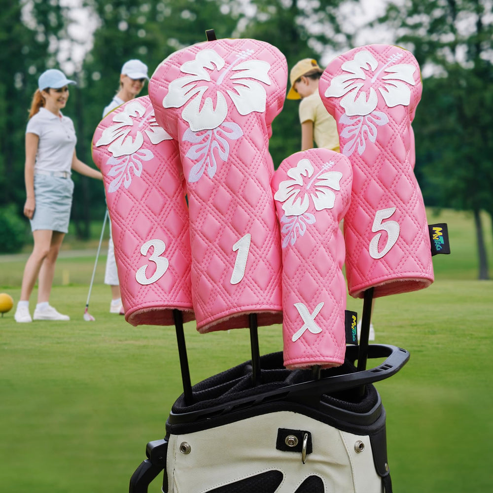 mytag set of four headcovers attached to a golf bag adding coordinated style