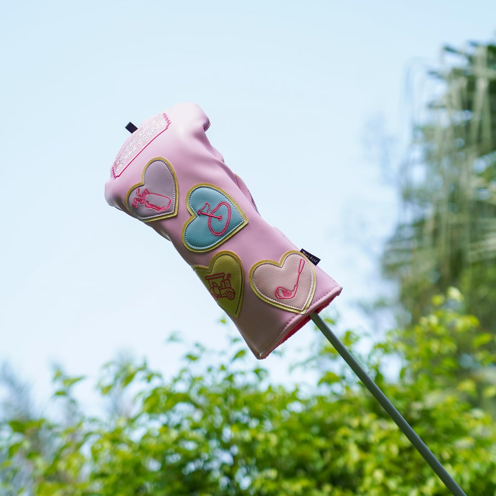 mytag head cover on a golf cart displaying stylish protection on course