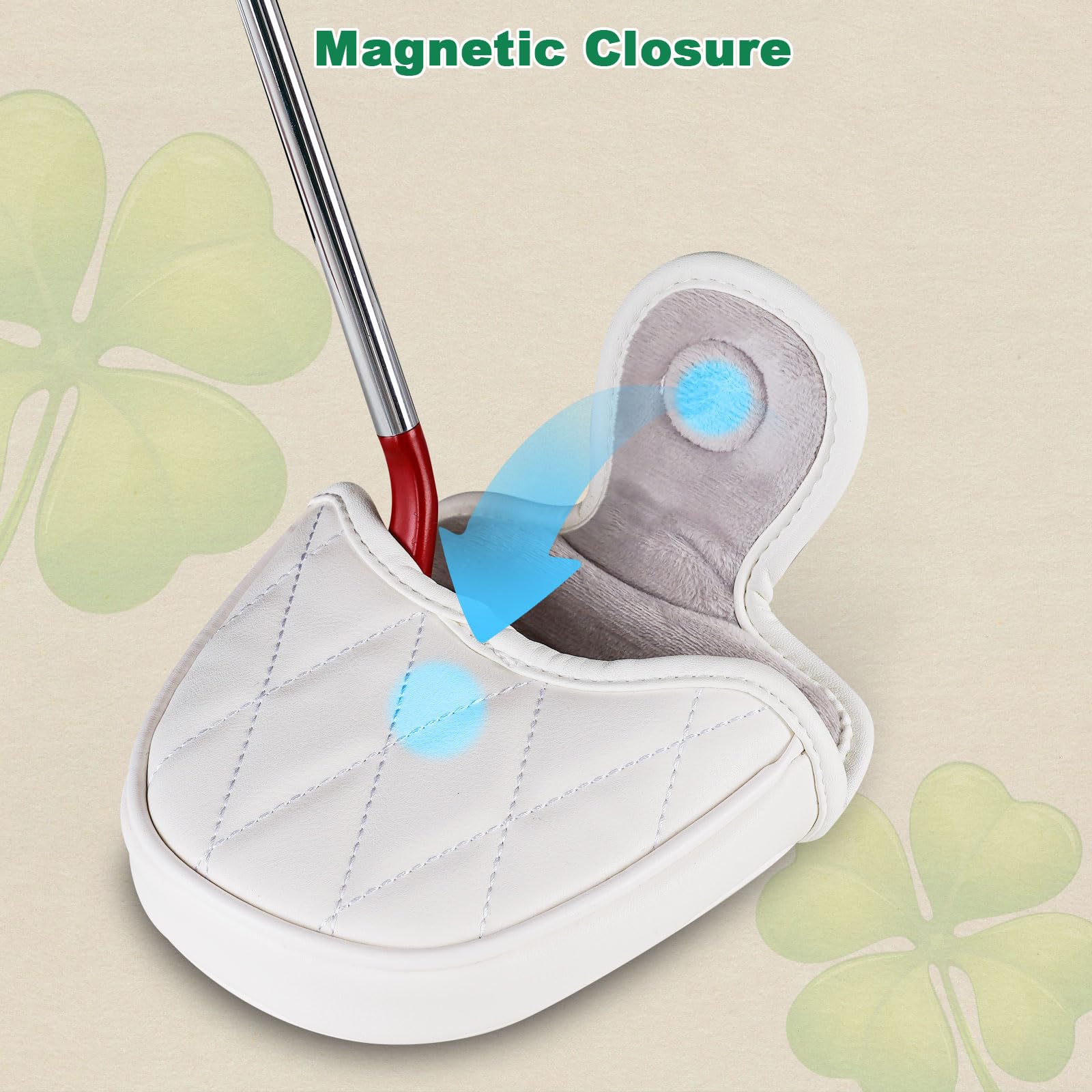 mytag headcover beside putter for scale, demonstrates universal mallet fit and coverage