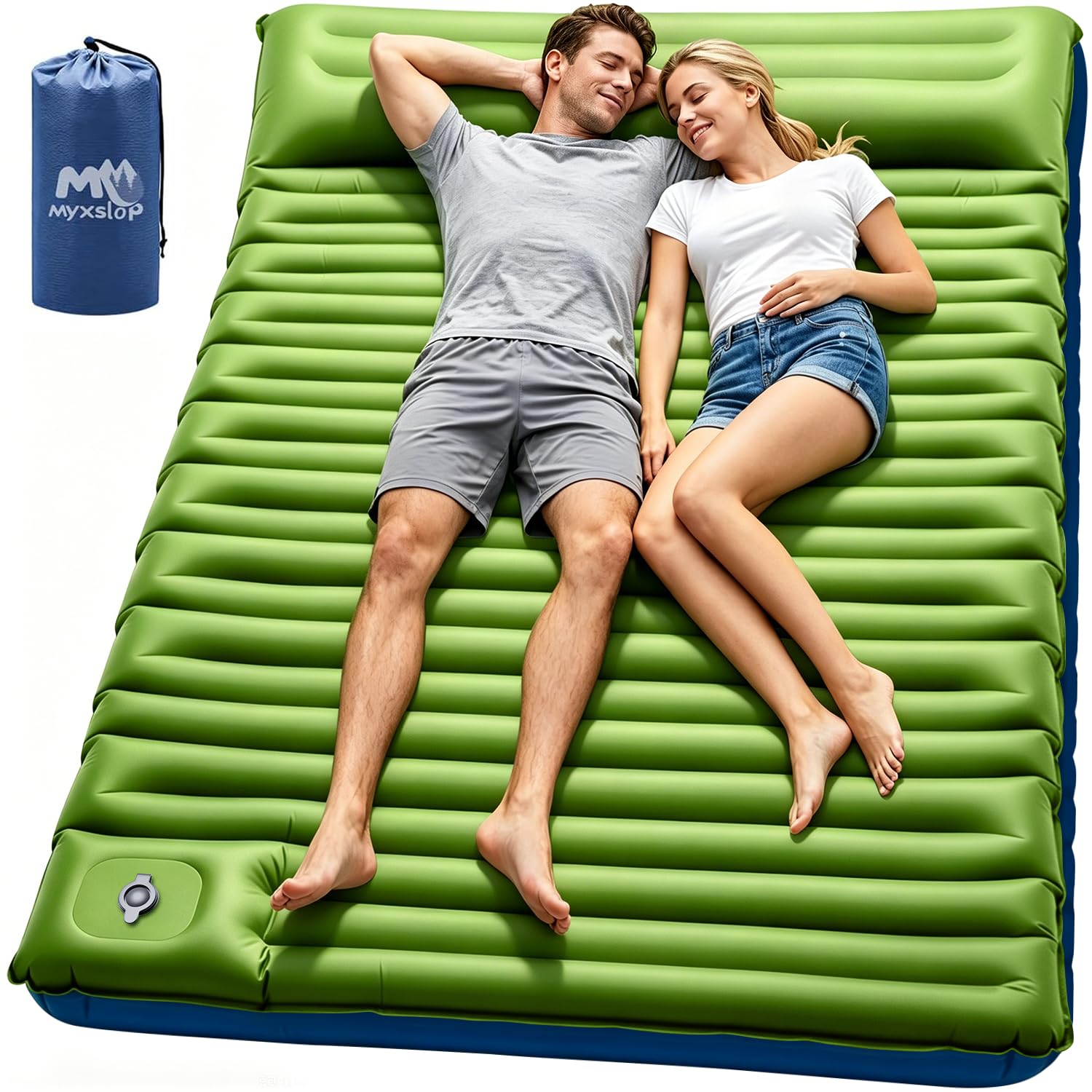 Myxslop front view of double sleeping pad showing full size and comfort