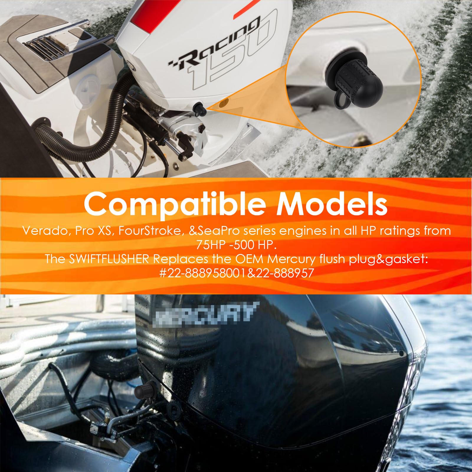 MZANNI installed in Mercury outboard port showing correct fit and alignment