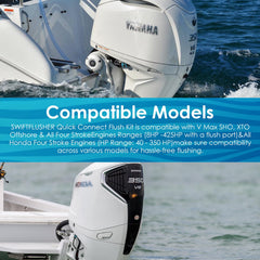 MZANNI SWIFTFLUSHER installed on Yamaha outboard illustrating fast hose hookup benefit