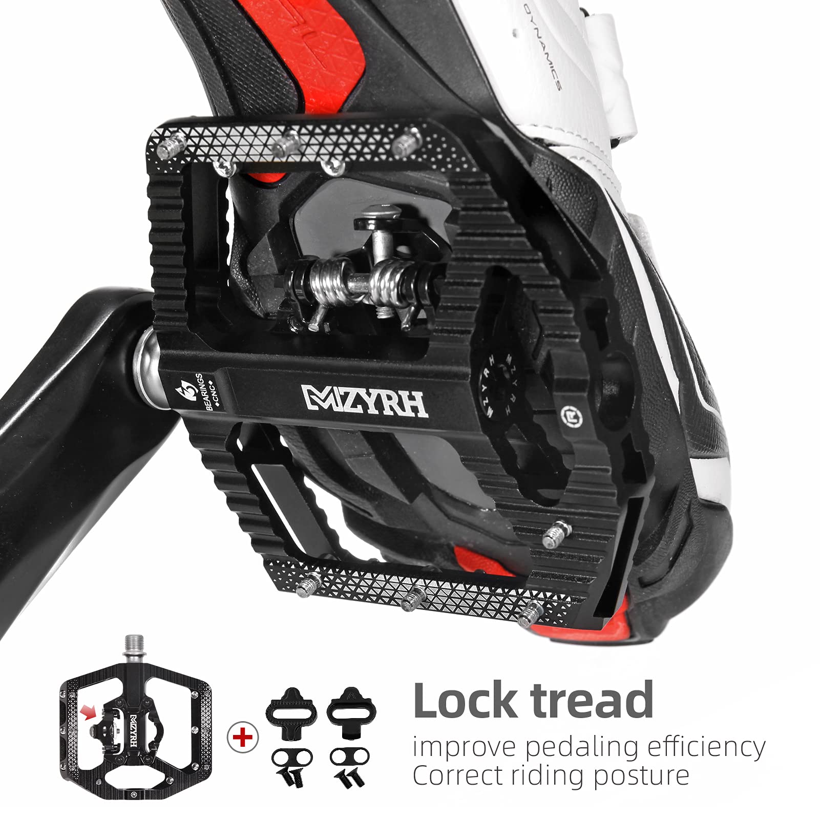 MZYRH detailed view of clipless SPD mechanism and included cleat benefit