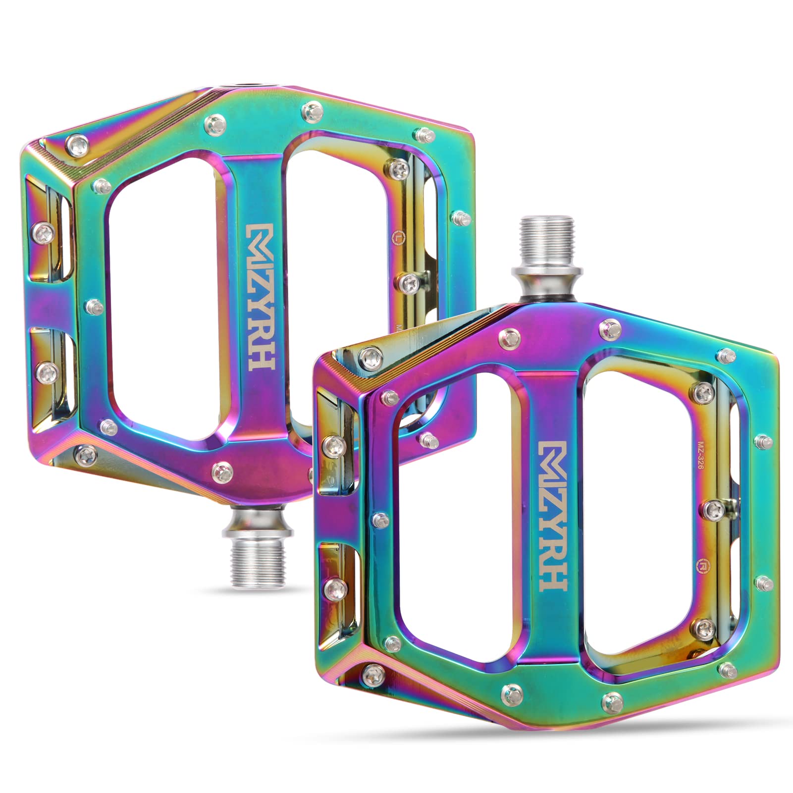 MZYRH front view of rainbow pedals showing wide platform and secure contact