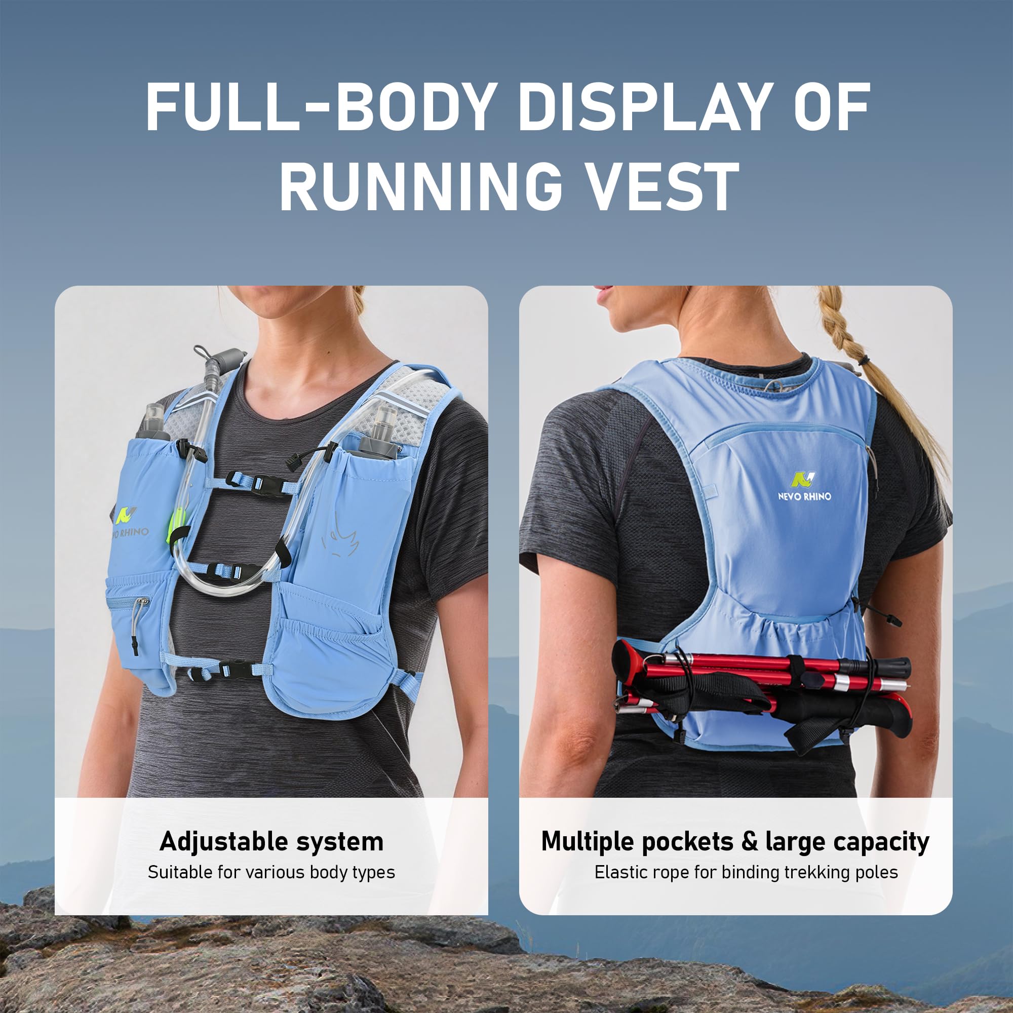 N NEVO RHINO front pocket with soft flask for fast, hands-free hydration