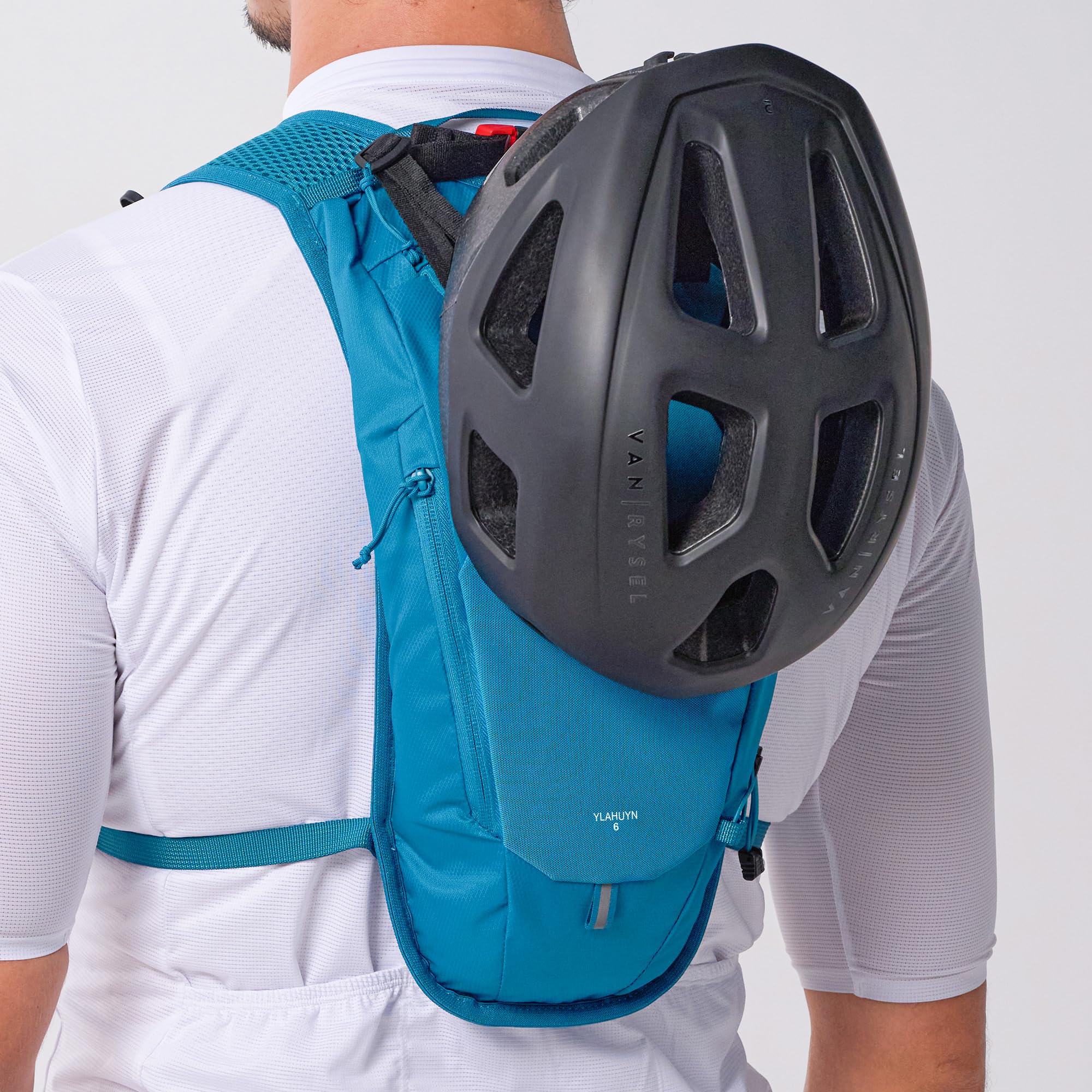 N NEVO RHINO with helmet attached using elastic cords for hands-free transport