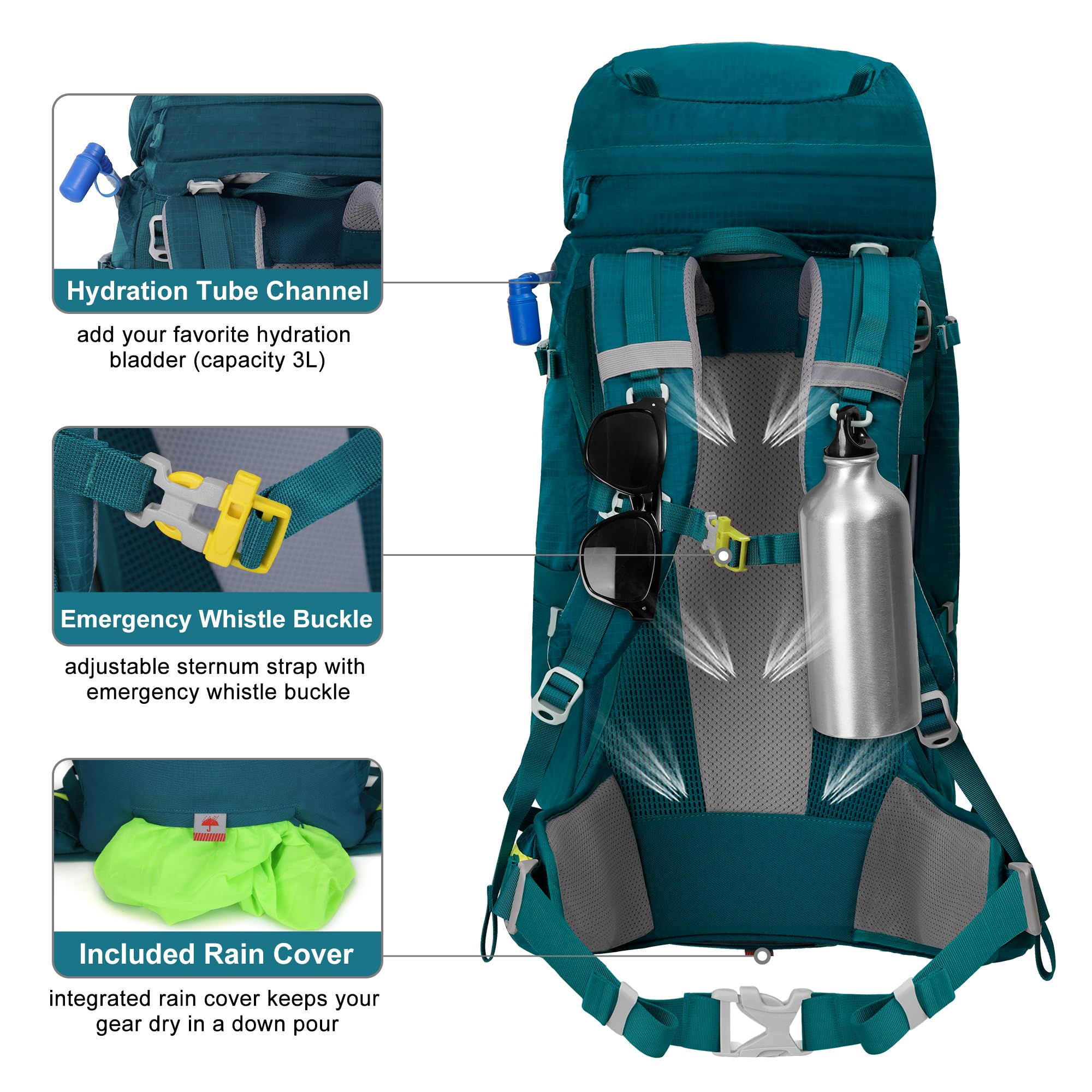 N NEVO RHINO padded hip belt and shoulder straps improving load transfer