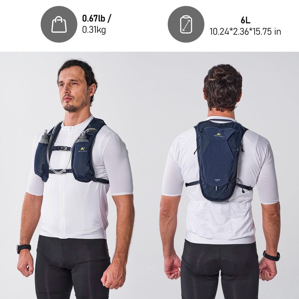N NEVO RHINO pack next to a water bottle showing compact size and portable capacity
