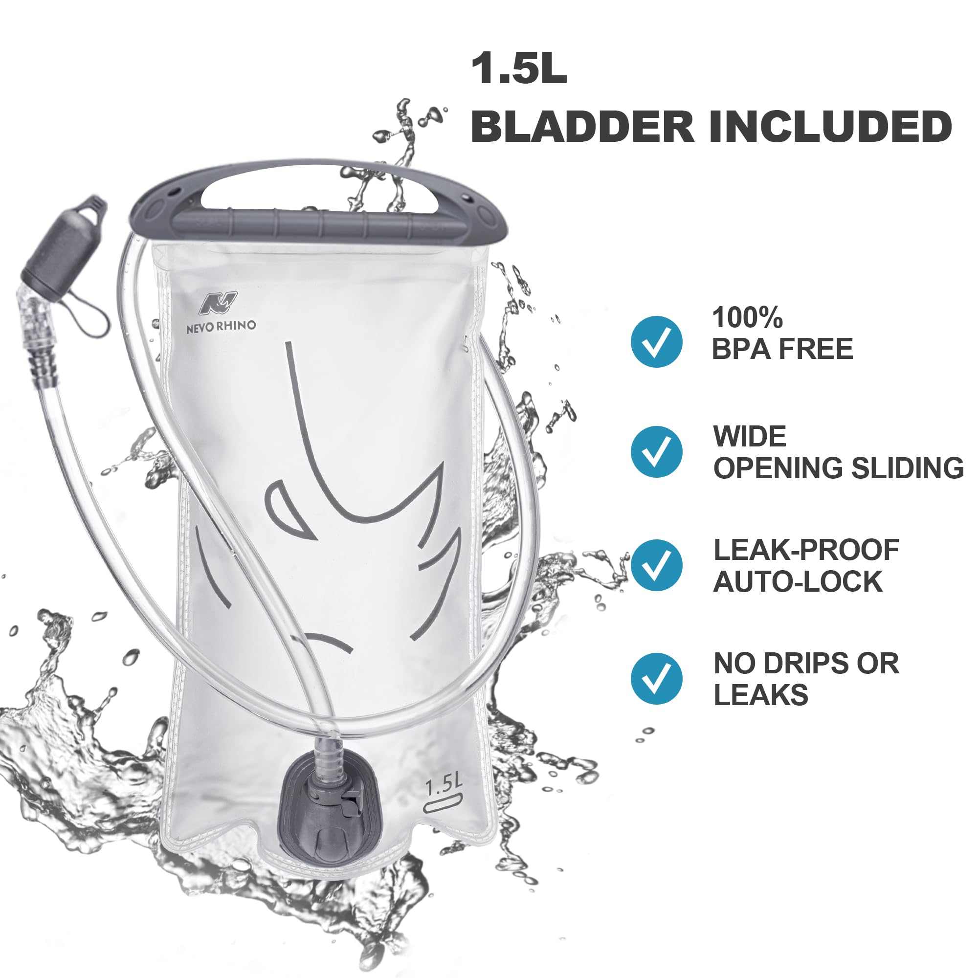 N NEVO RHINO drinking valve and anti-kink tube close-up for drip-free convenient sipping