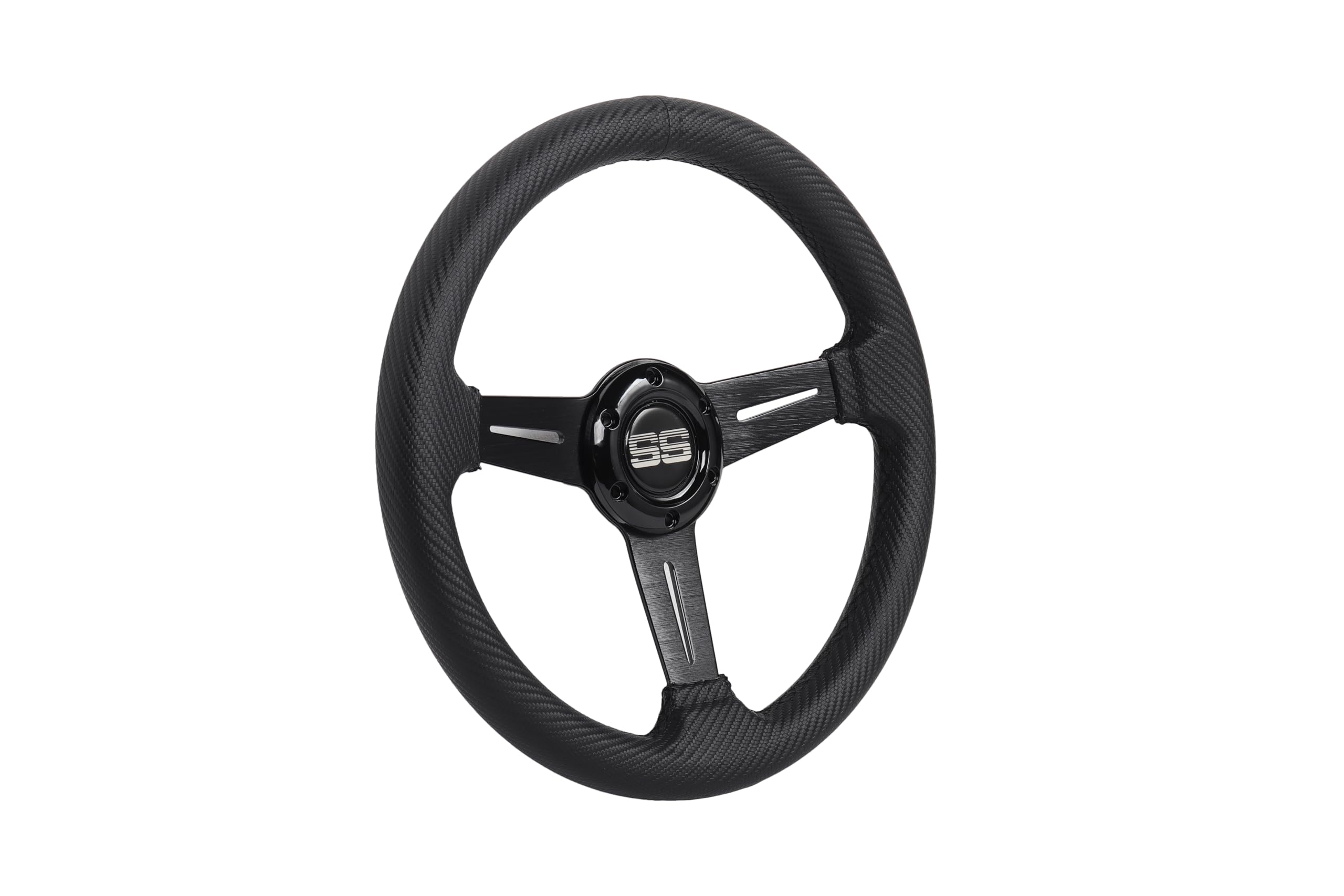 N2MU steering wheel beside a ruler showing 13-inch scale for accurate size comparison