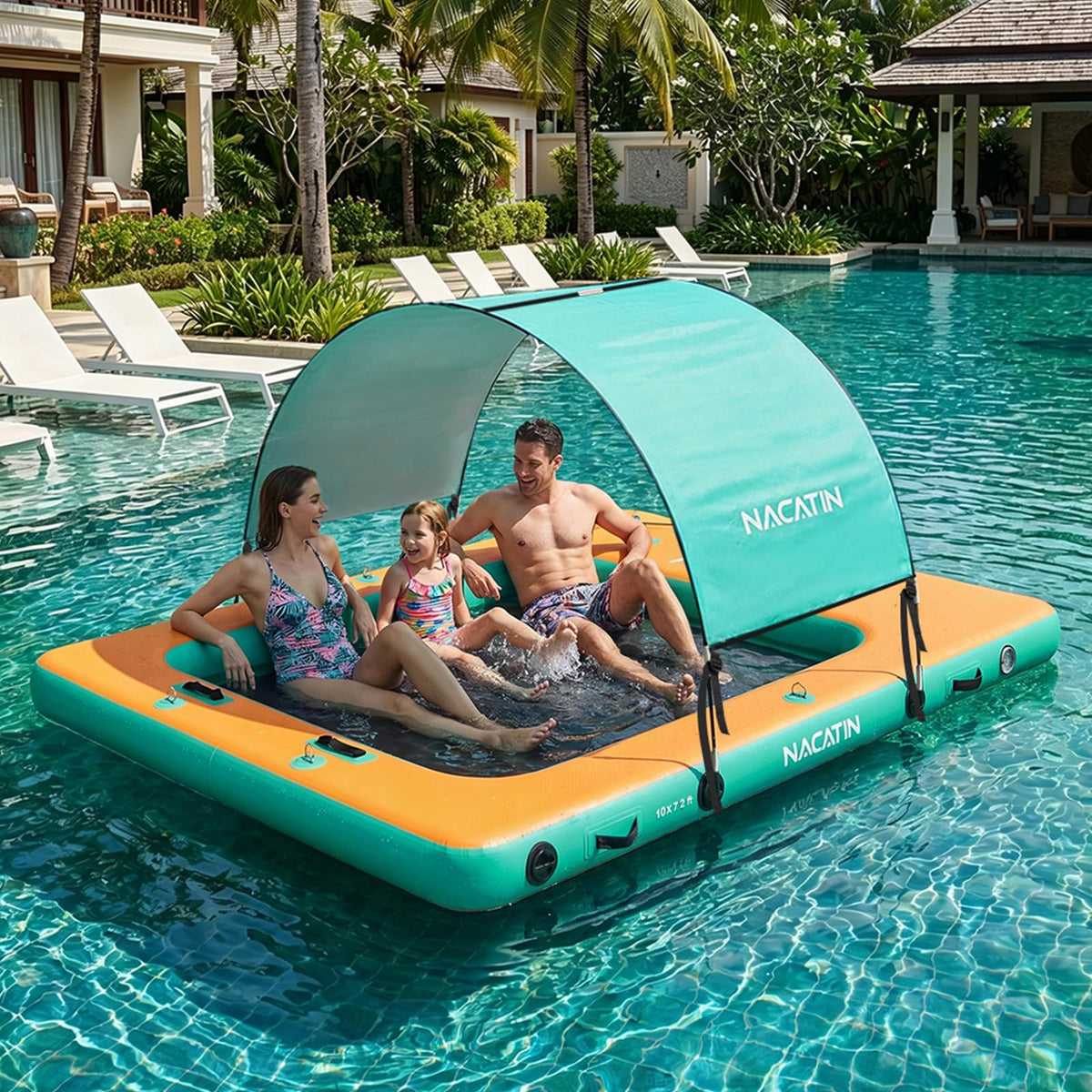 NACATIN front view inflated dock showing roomy platform and stability benefit