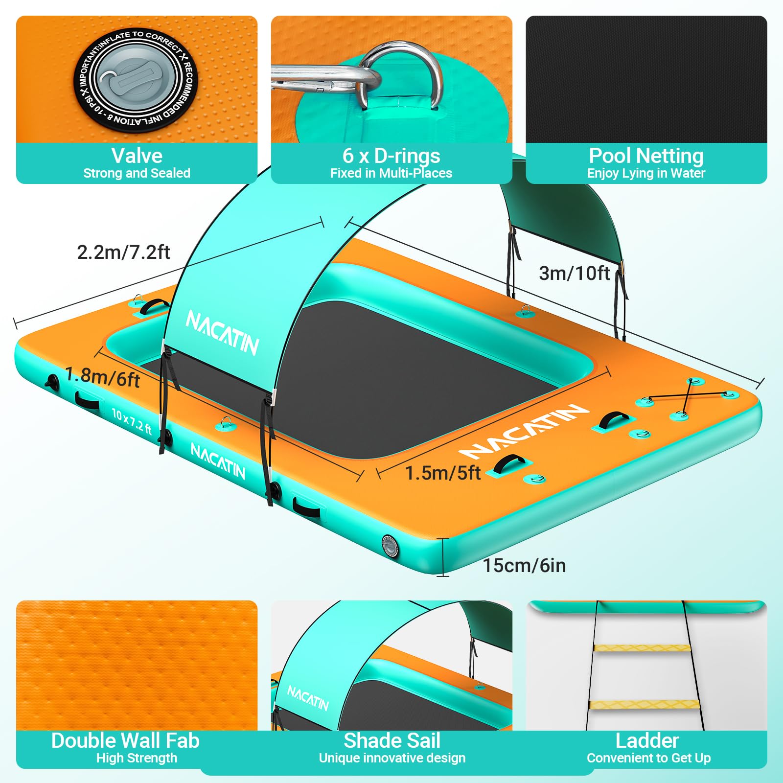 NACATIN valves and pump included for fast three-minute inflation convenience