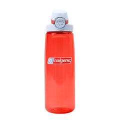 Nalgene coral bottle front view showing slim profile and frosted finish for easy carrying