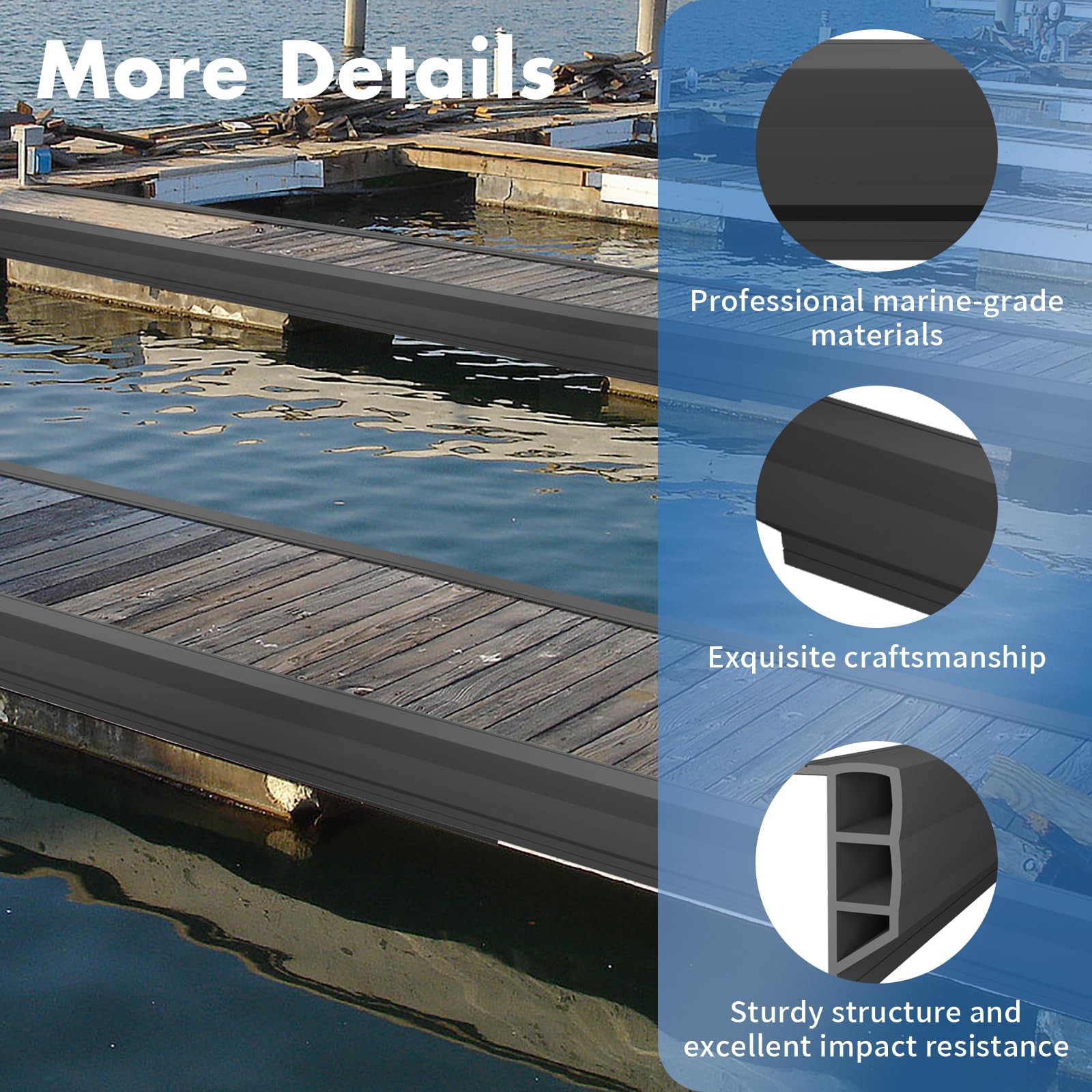 Nalwort installed on straight dock edge protecting hulls and preventing dock damage