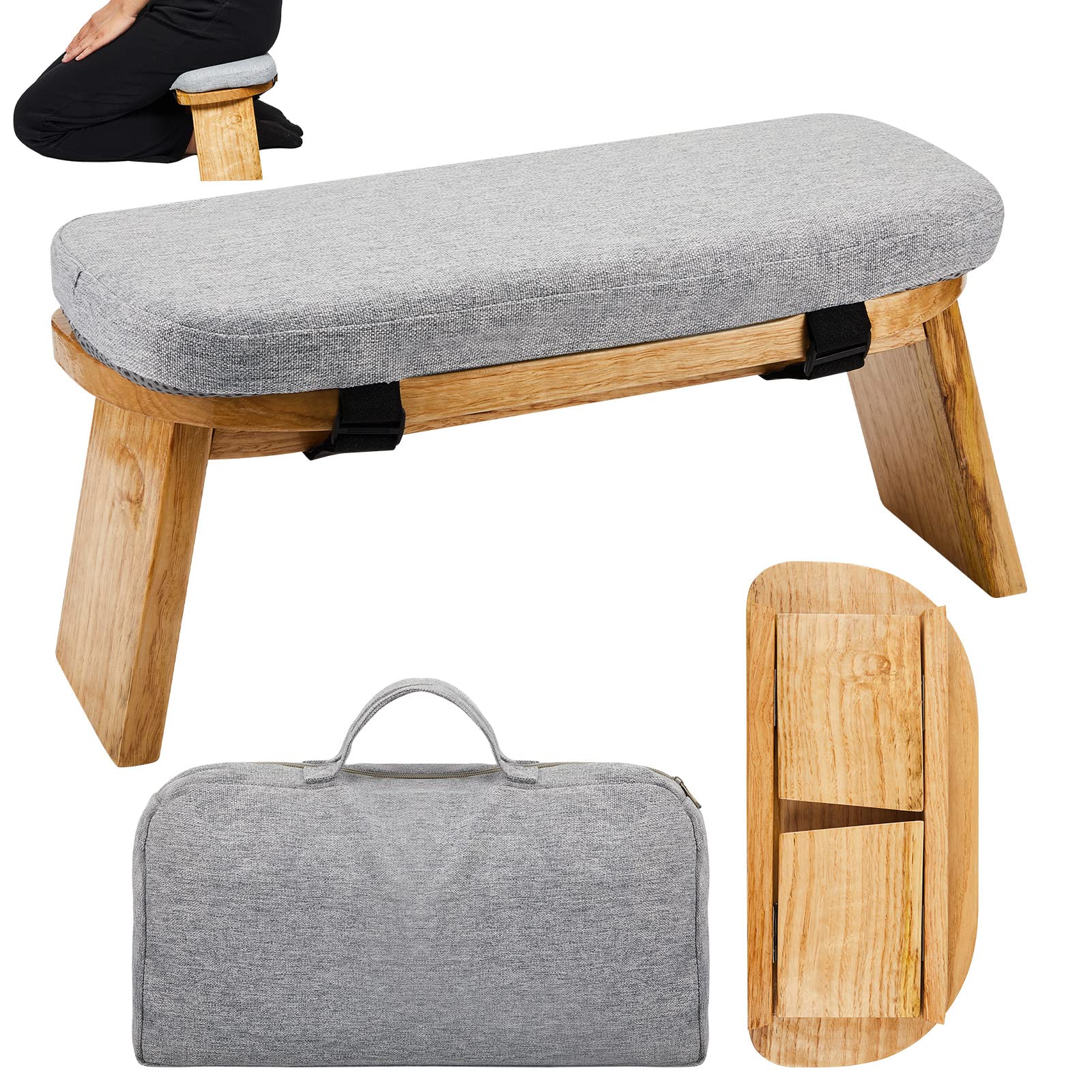 Namalu front view of bamboo meditation stool showing ergonomic seat and wood finish benefit comfort