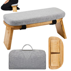 Namalu front view of bamboo meditation stool showing ergonomic seat and wood finish benefit comfort