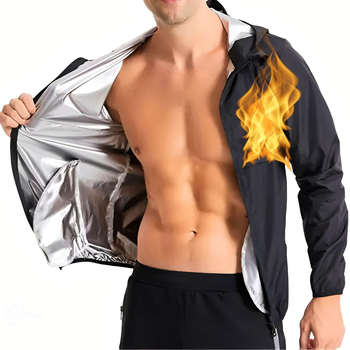 Nano Hertz front view of sauna jacket top showing slim athletic fit and performance benefit