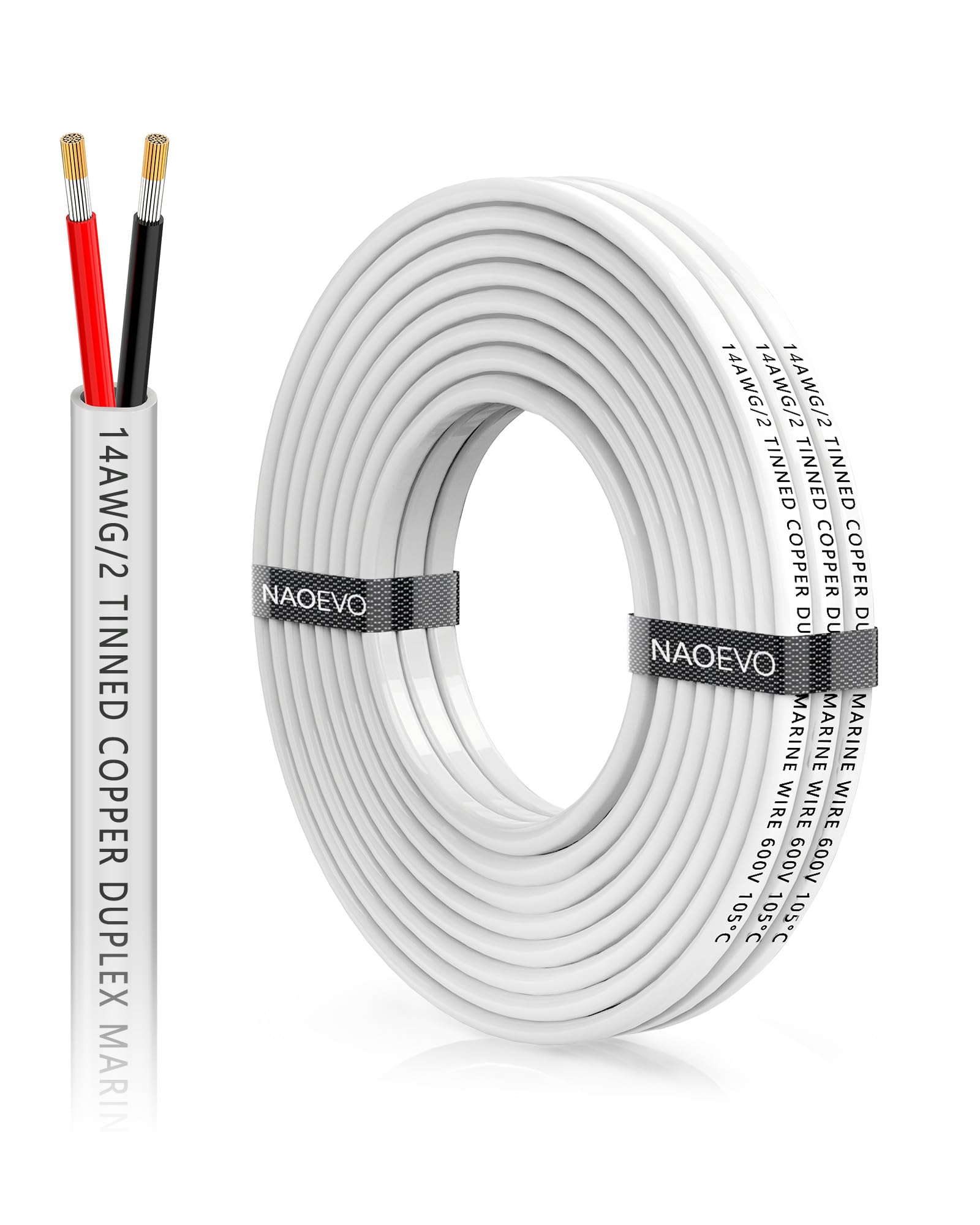 NAOEVO front packaging view showing cable length and rating benefit