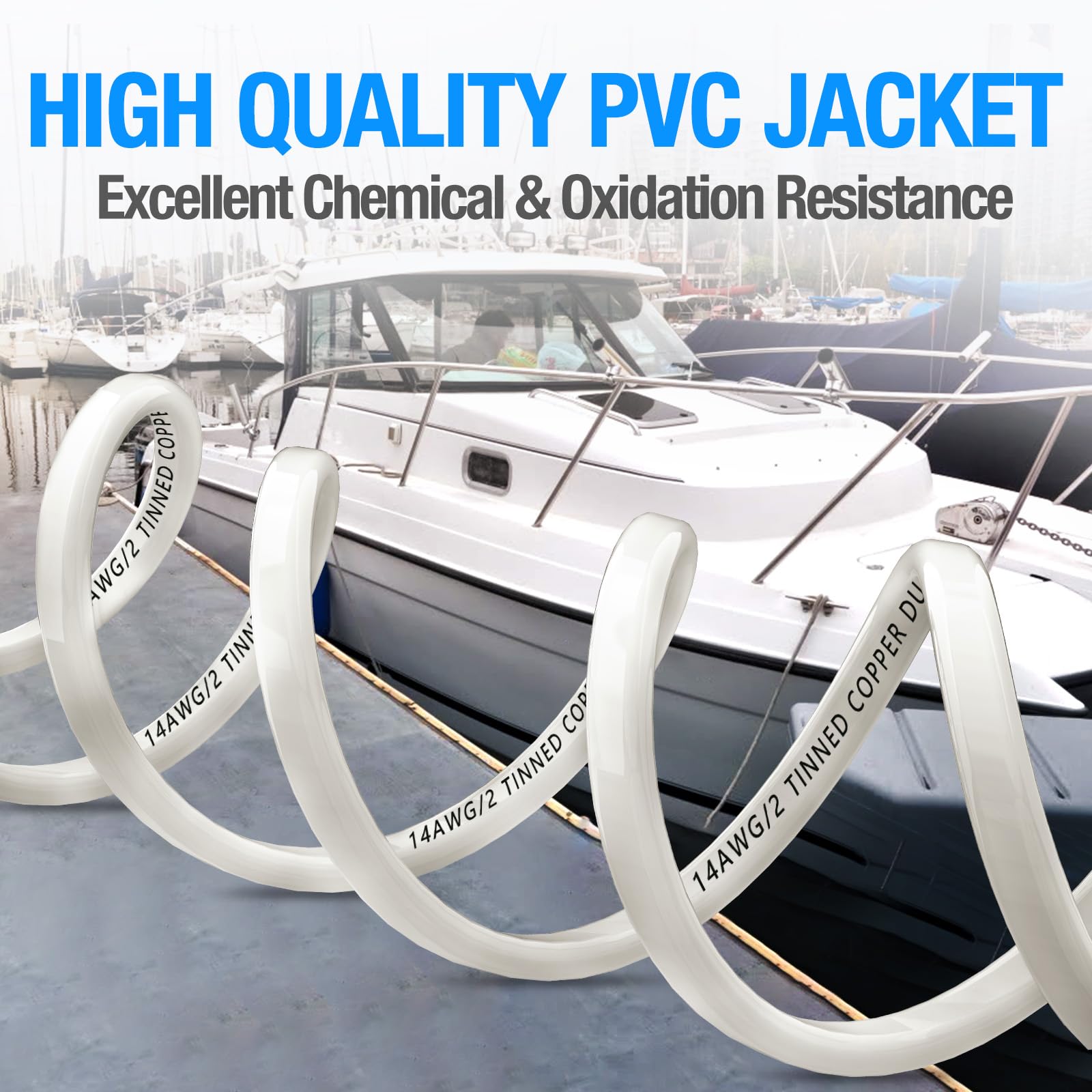 NAOEVO PVC jacket texture close-up showing abrasion and saltwater protection