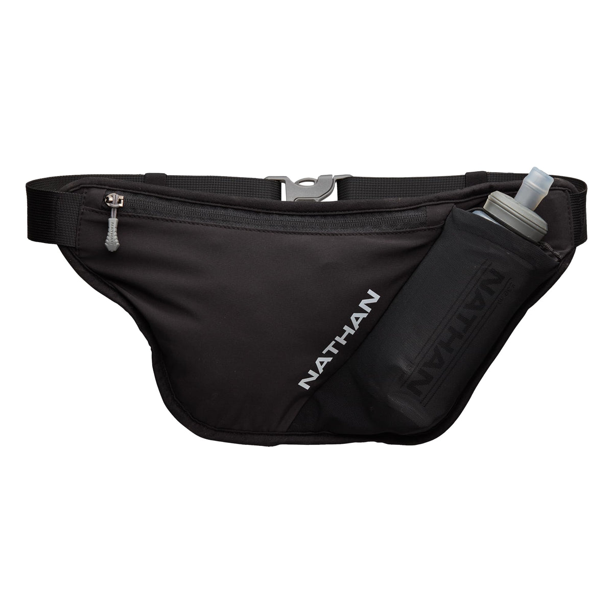 Nathan hydration belt front view showing sleek zero-bounce fit
