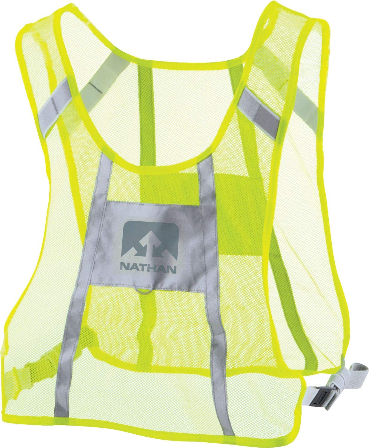 Nathan Nightfall Vest front view in hi‑viz yellow showing reflective bands for enhanced visibility