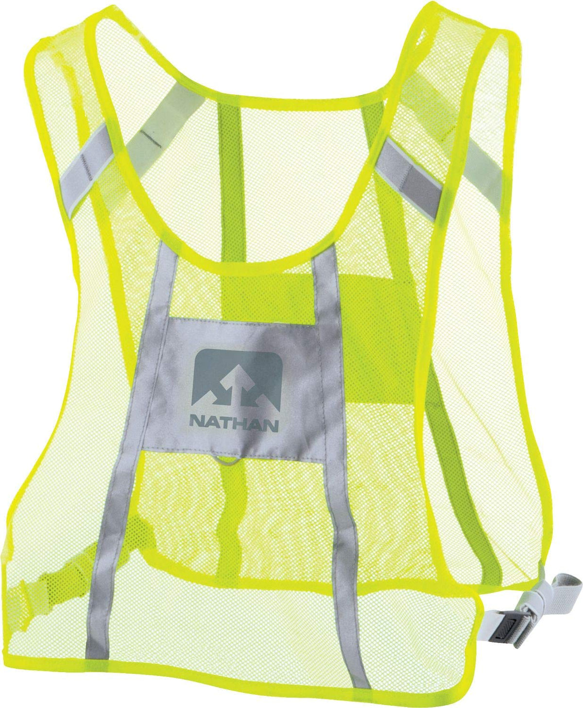 Nathan Nightfall Vest front view in hi‑viz yellow showing reflective bands for enhanced visibility