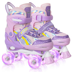 Nattork front view of rainbow quad skates showing stability and colorful design