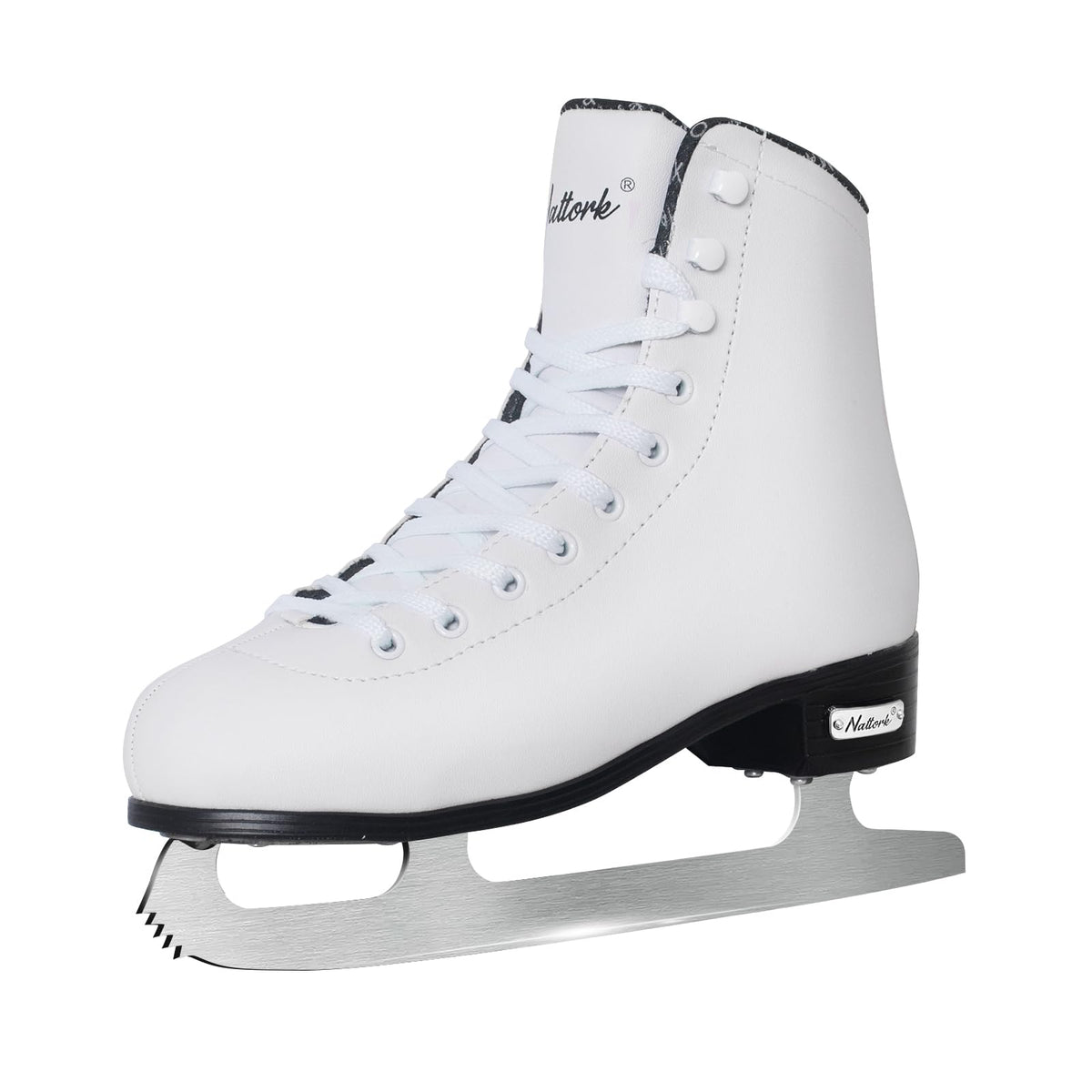 Nattork front profile white skates highlighting fit and classic look for comfort