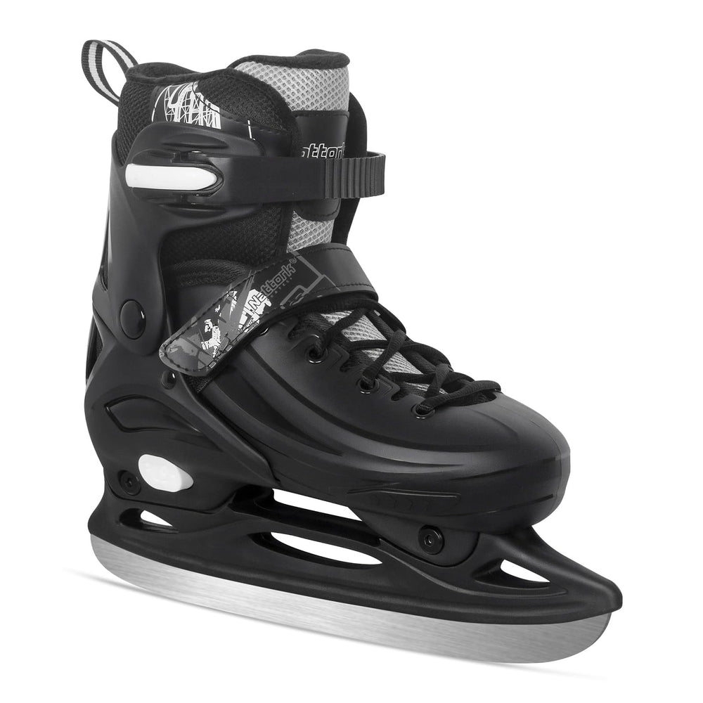 Nattork front view of black adjustable skates showing fit and stability