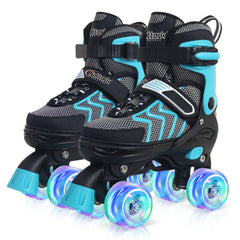 Nattork front view of teal skates showing full design and easy fit benefit